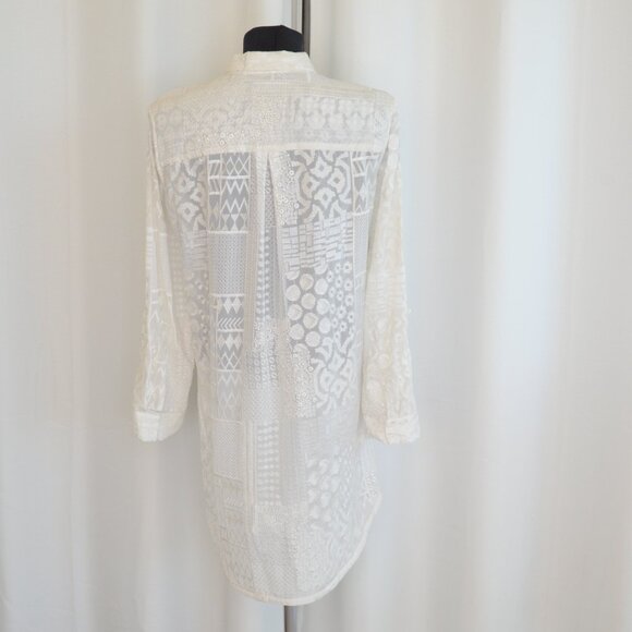 Alice + Olivia Tanisha White Embroidered Patchwork Button Down Tunic Shirt Sz S - Picture 4 of 9